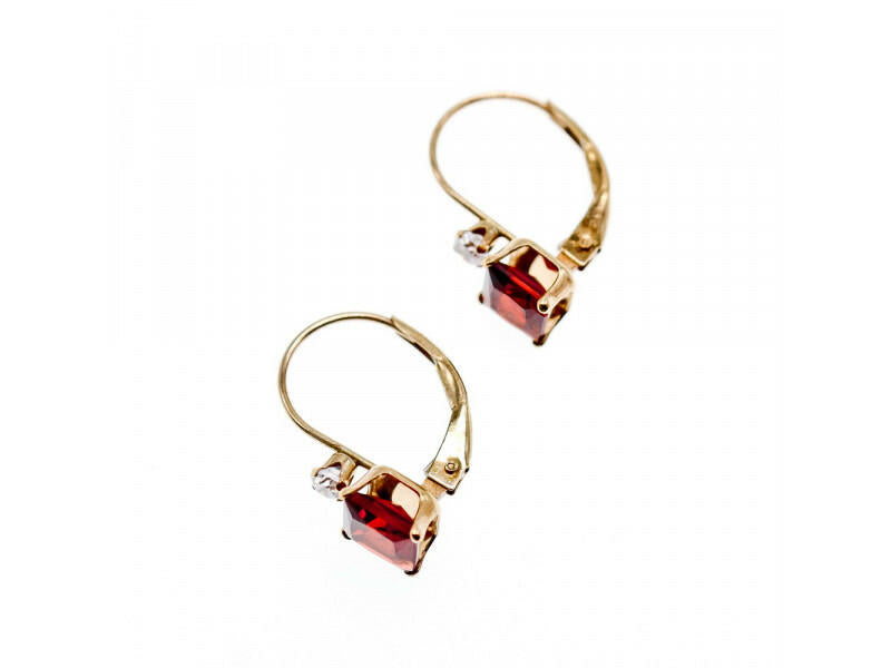 10K YELLOW GOLD GARNET & WHITE BERYL EARRINGS