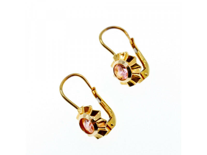 18K YELLOW GOLD MORGANITE EARRINGS ITALY
