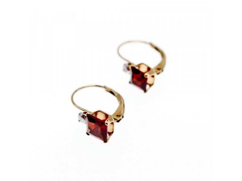 10K YELLOW GOLD GARNET & WHITE BERYL EARRINGS
