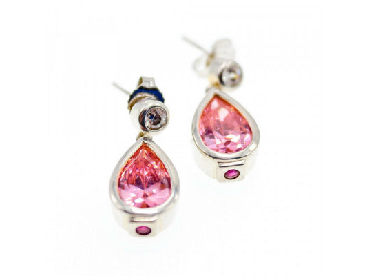 925 STERLING SILVER MORGANITE, BERYL & RUBY STUD EARRINGS