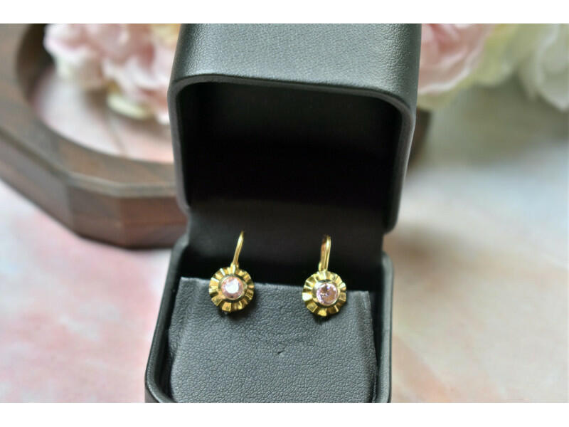 18K YELLOW GOLD MORGANITE EARRINGS ITALY