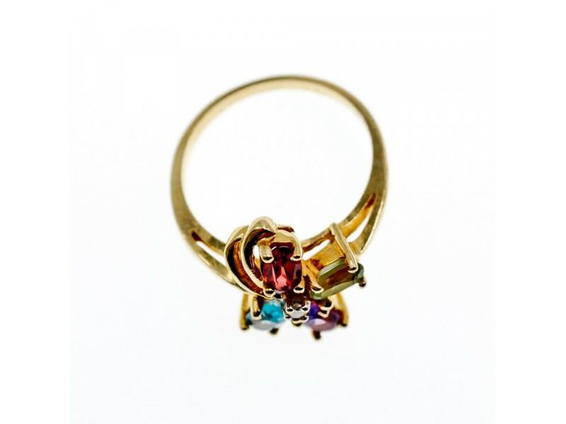 10K YELLOW GOLD AMETHYST, GARNET, TOPAZ, PERIDOT & DIAMOND RING SIZE 6.25