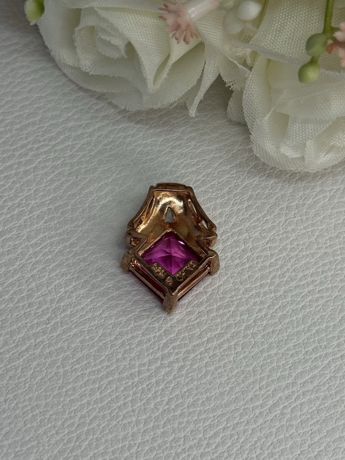 925 Sterling Silver Gold Plated Pink Topaz Pendant Length 0.80 Inch