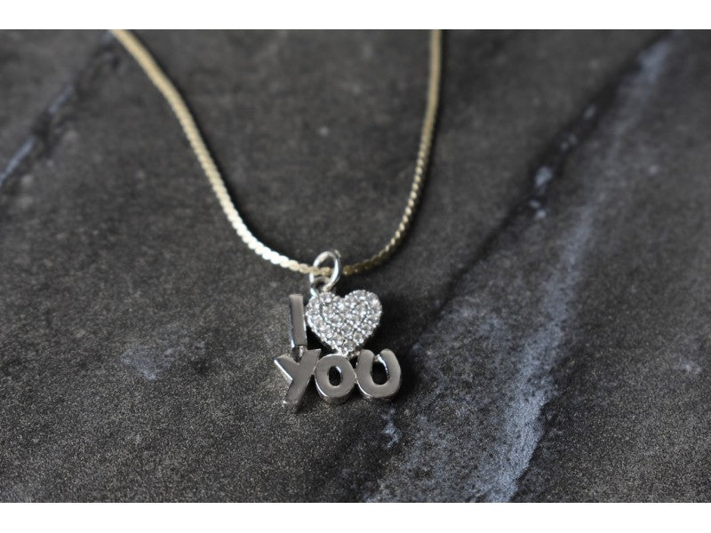 925 Sterling Silver CZ "I Love You" ?Hain With Pendant Italy