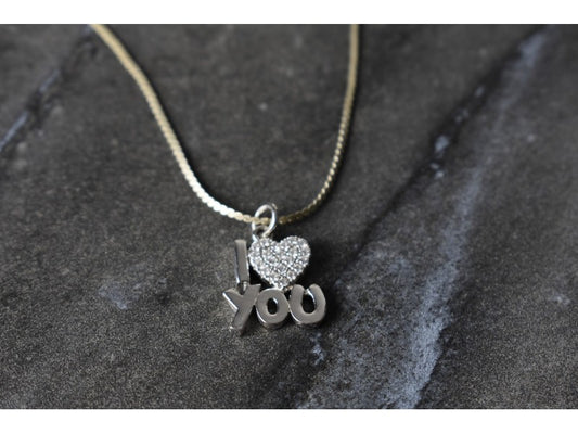 925 Sterling Silver CZ "I Love You" ?Hain With Pendant Italy