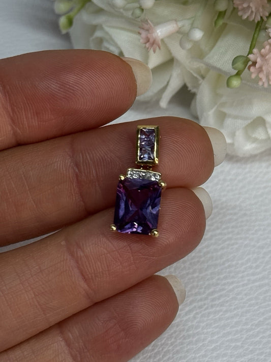 925 Sterling Silver Gold Plated Amethyst Pendant Length 0.80 Inch