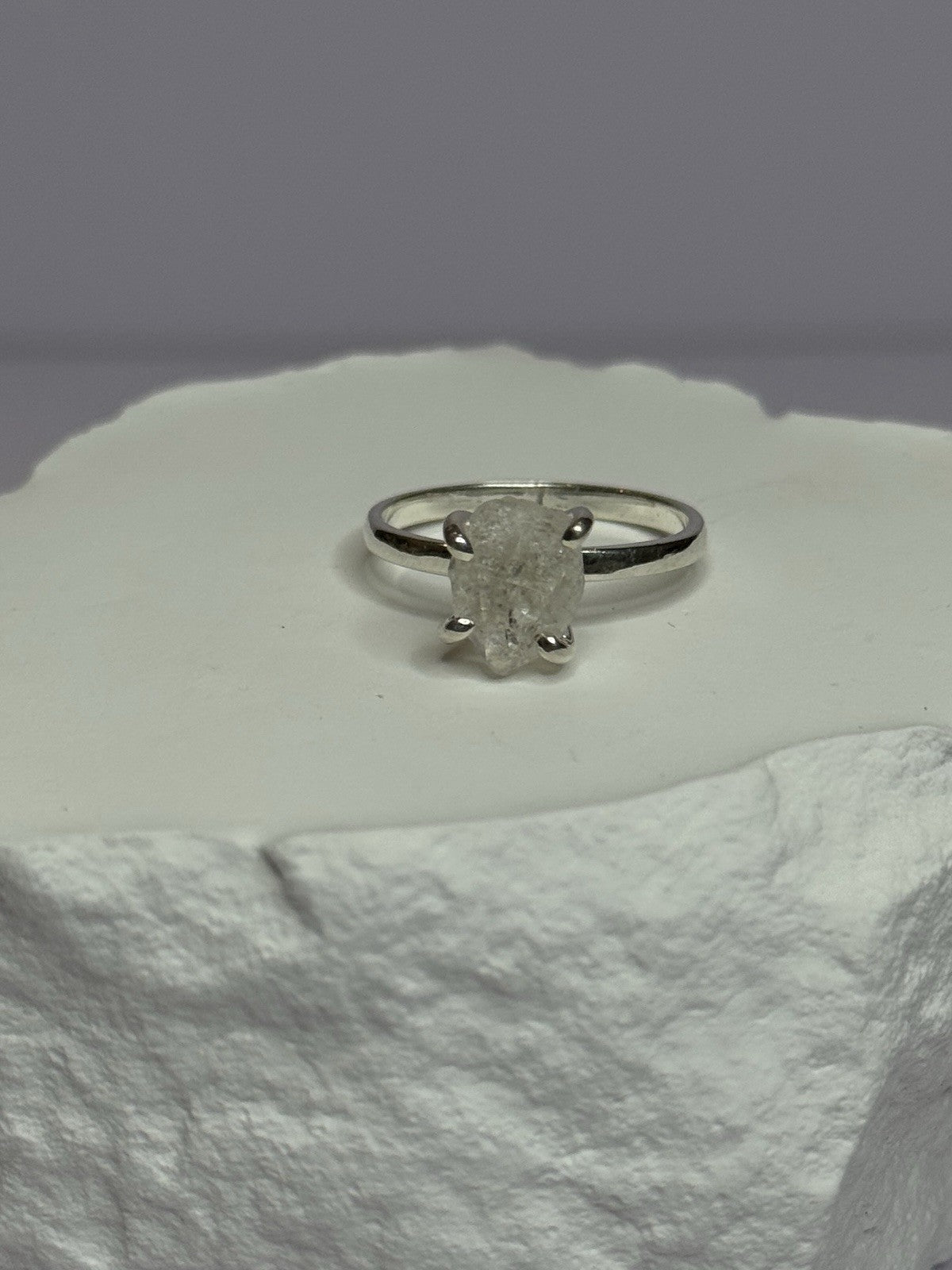 925 Sterling Silver Raw & Rough-Cut Diamond Ring Size 6.5
