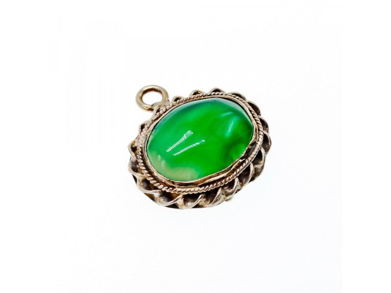 Vintage 925 Sterling Silver Green Agate Pendant