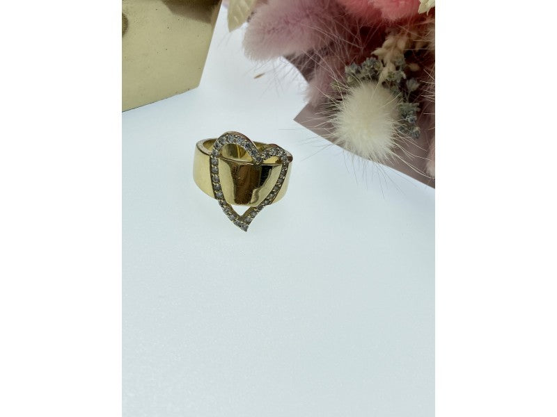 925 Sterling Silver Gold Plated CZ "Heart" Ring Size 7