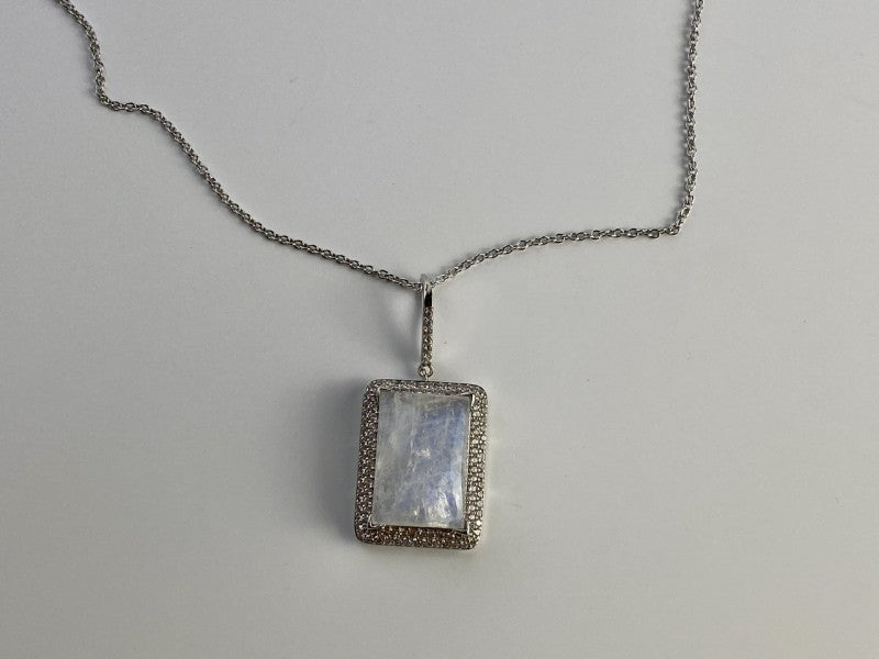 925 Sterling Silver Moonstone & CZ Chain With Pendant