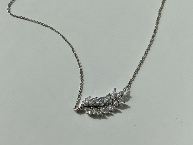 925 Sterling Silver CZ "Leaf" Necklace