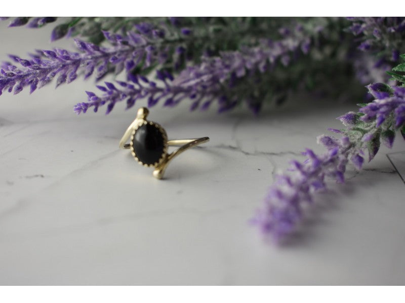 925 Sterling Silver Black Agate Ring Size 8