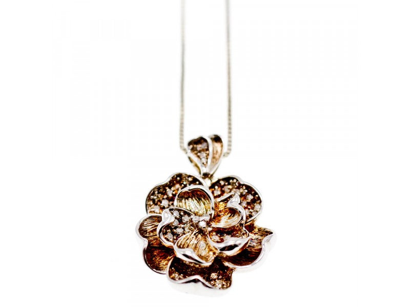 925 Sterling Silver Sapphires "Flower" Chain With Pendant Italy