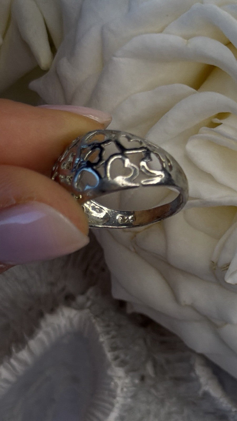 Heart Pattern Romantic 925 Sterling Silver Ring Size 7