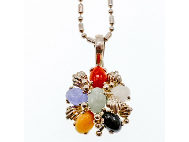 925 Sterling Silver Multi Gemstones Chain With Pendant