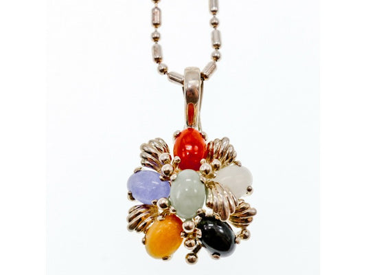 925 Sterling Silver Multi Gemstones Chain With Pendant