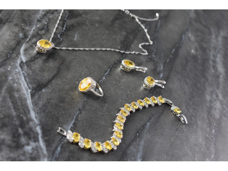 925 Sterling Silver Yellow CZ "Imitation Citrine" Set