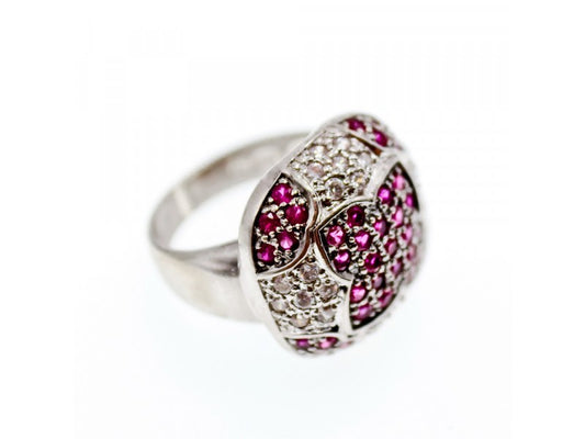 925 Sterling Silver White and Pink Topaz Ring Size 8