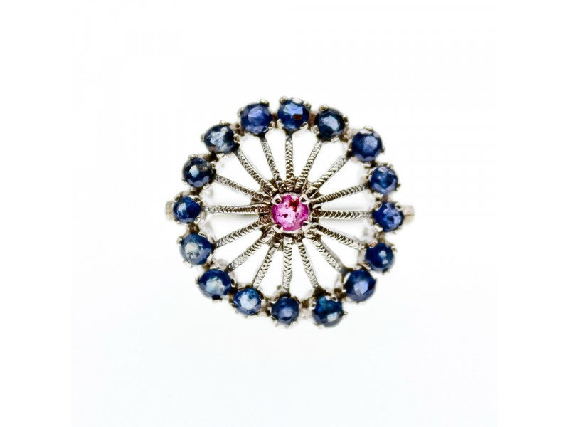 925 Sterling Silver Iolite & Pink Topaz Ring Size 6