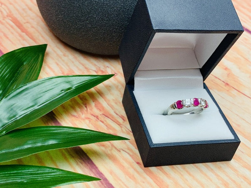 925 Sterling Silver Pink & White/Colorless Topazes Ring Size 6.5
