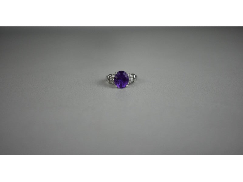 925 Sterling Silver Amethyst & Colorless Topaz Ring Size 6.5