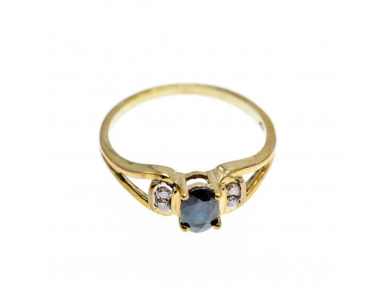 10K Yellow Gold Blue Spinel & Diamonds Ring Size 8