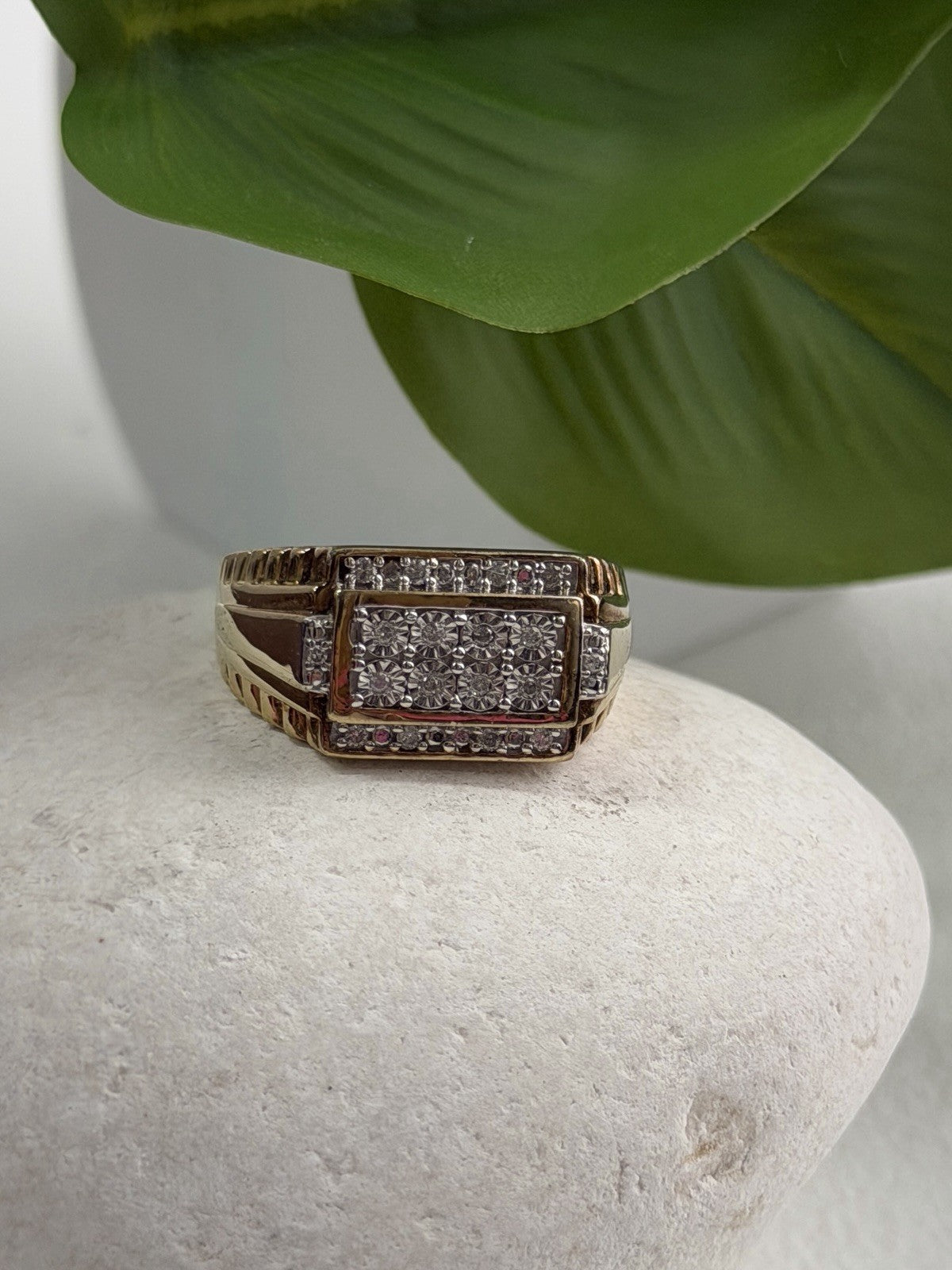 Men's 925 Sterling Silver Gold Plated White Sapphire Ring Size 10