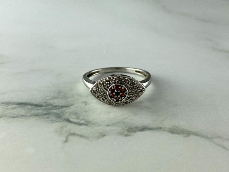 925 Sterling Silver Red Spinel, Tanzanite & Goshenite Ring Size 8.5