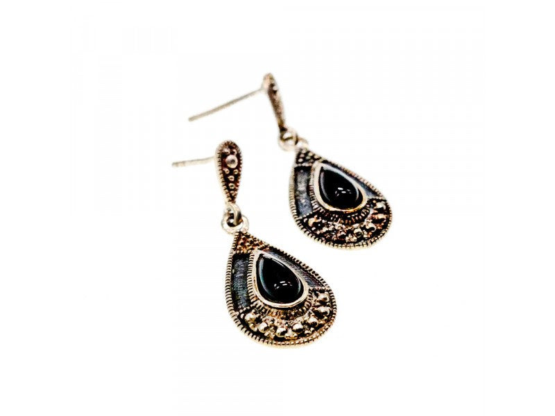Vintage 925 Sterling Silver Onyx Stud Earrings