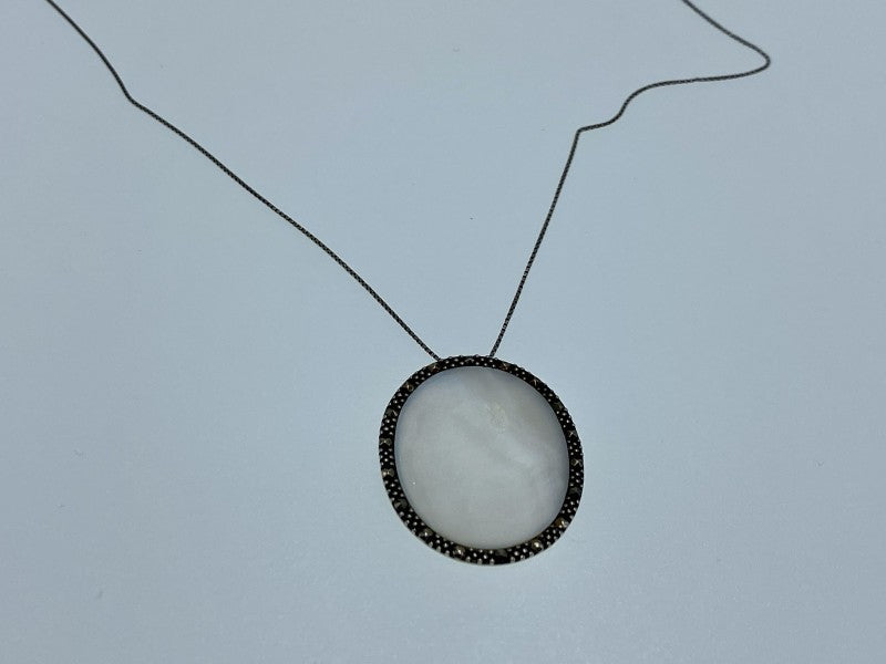 925 Sterling Silver Mother Of Pearl & Marcasites Chain With Pendant