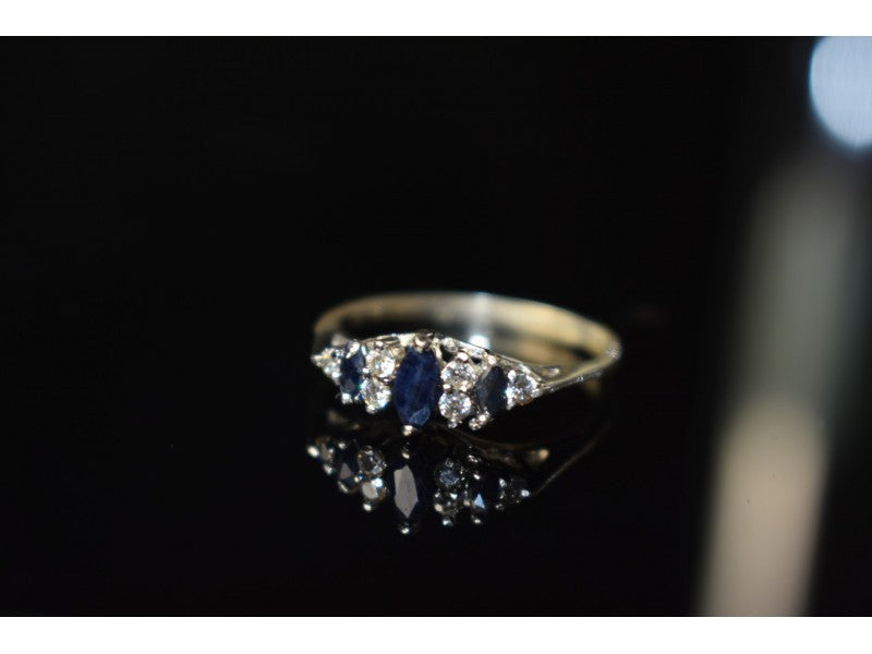 925 Sterling Silver Sapphire & CZ Ring Size 7