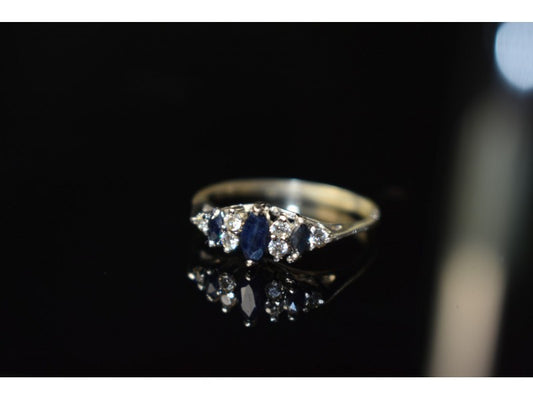925 Sterling Silver Sapphire & CZ Ring Size 7