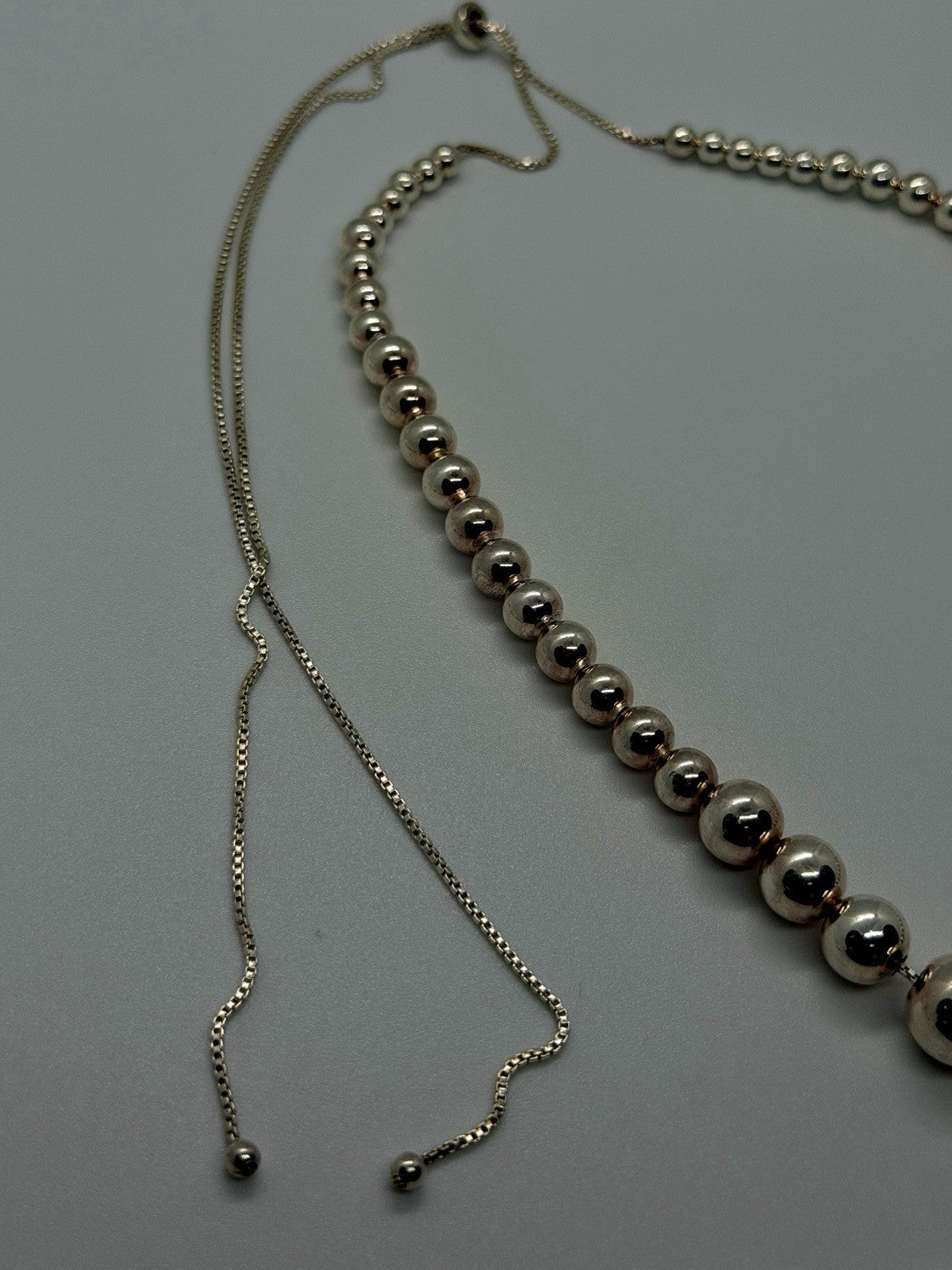 Elegant 925 Sterling Silver Graduated Bead Necklace Adjustable
