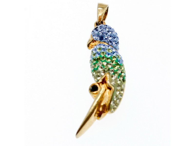 925 Sterling Silver Gold Plated CZ & Enamel "Parrot" Pendant