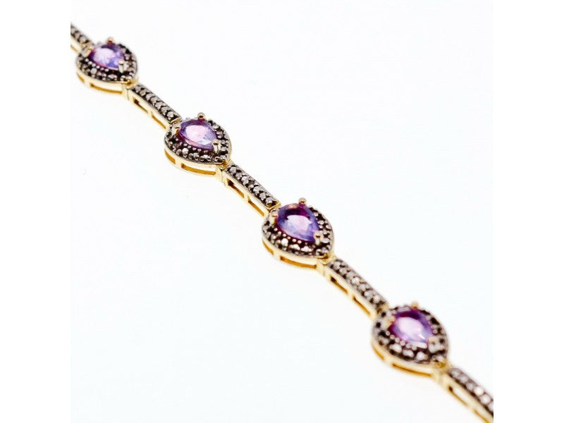 925 Sterling Silver Gold Plated Amethyst Bracelet Size 7.5 IN