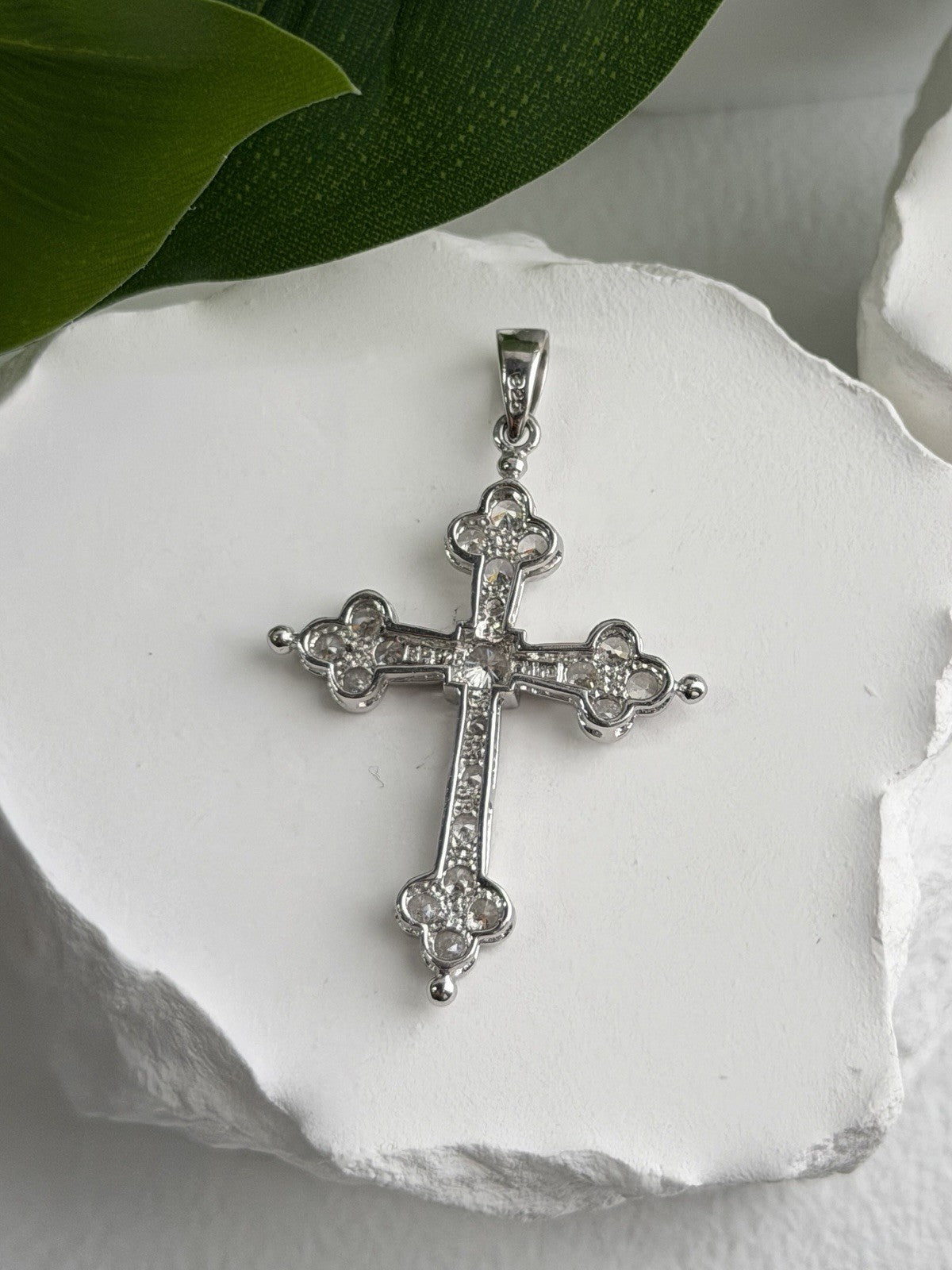 925 Sterling Silver Cz Cross Length 1.9 in
