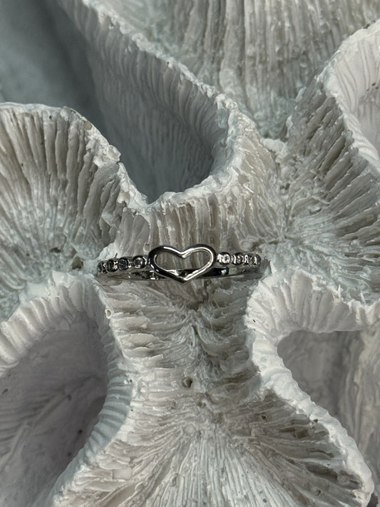 925 Sterling Silver CZ Heart Ring Size 8