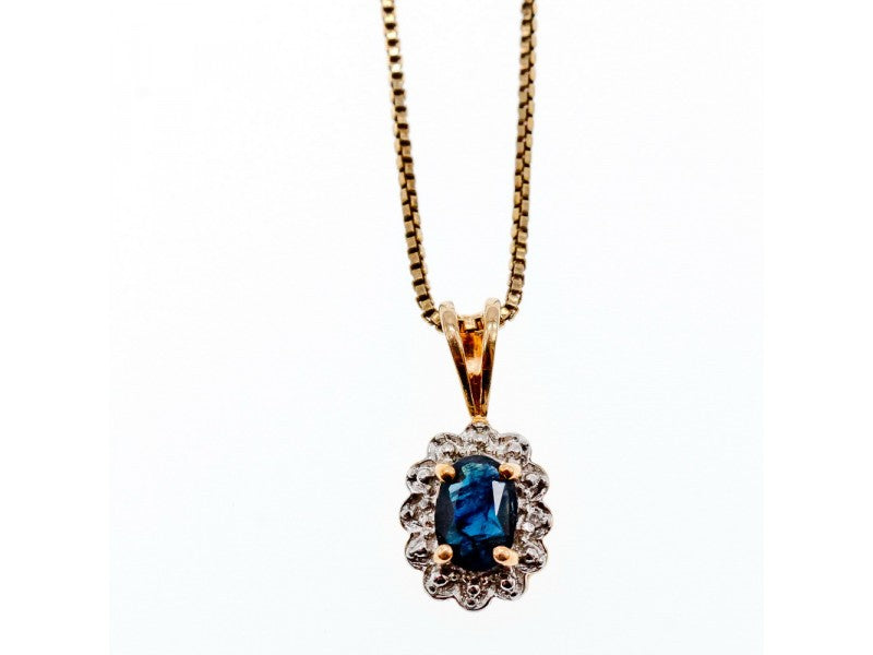 925 Sterling Silver Gold Plated Blue Sapphire Chain With Pendant Italy