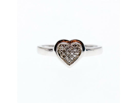 10K White Gold Diamonds "Heart" Ring Size 6.5
