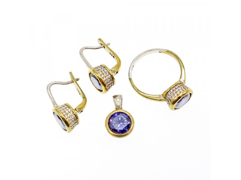 925 Sterling Silver with Gilding Tanzanite & CZ Set Ring Size 6.5
