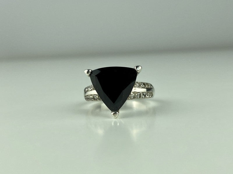 925 Sterling Silver Black Nephrite ( Jade ) & Quartz Ring Size 8