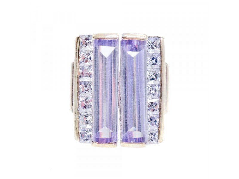 925 Sterling Silver Iolite & CZ Ring Size 7