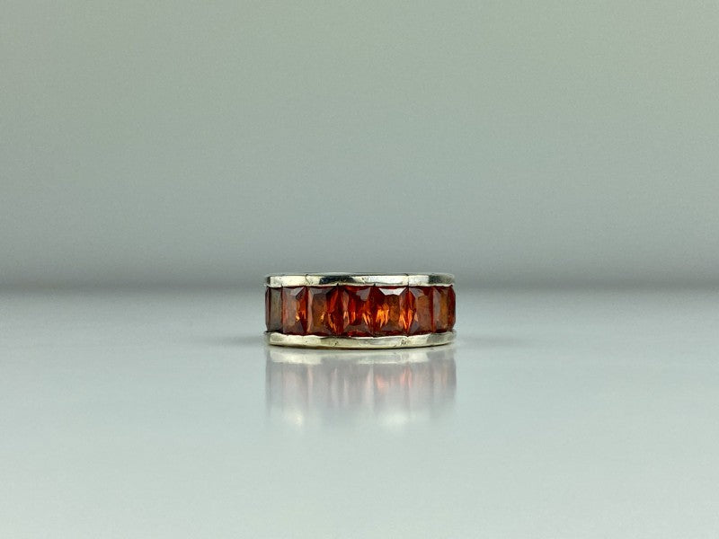 925 Sterling Silver Orange CZ Ring Size 8