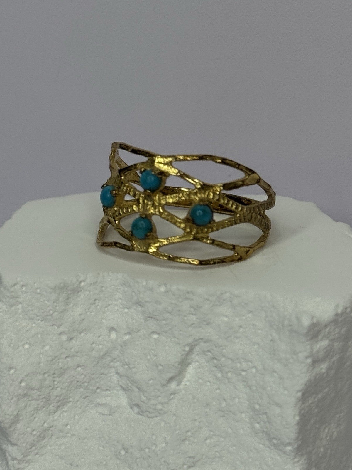 925 Sterling Silver Gold Plated Turquoise Ring Size 8.5