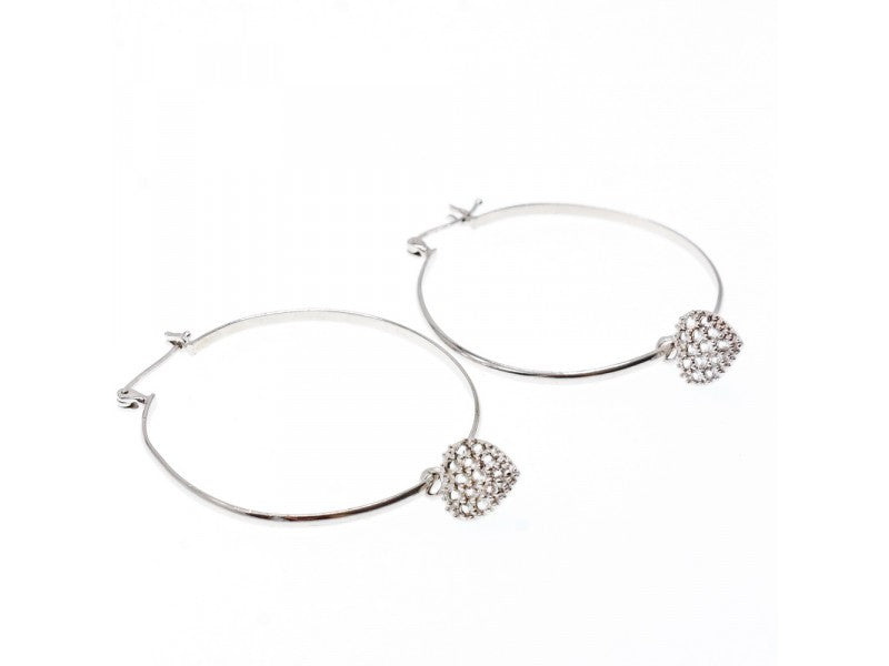 925 Sterling Silver Quartz "Heart" Hoop Earrings