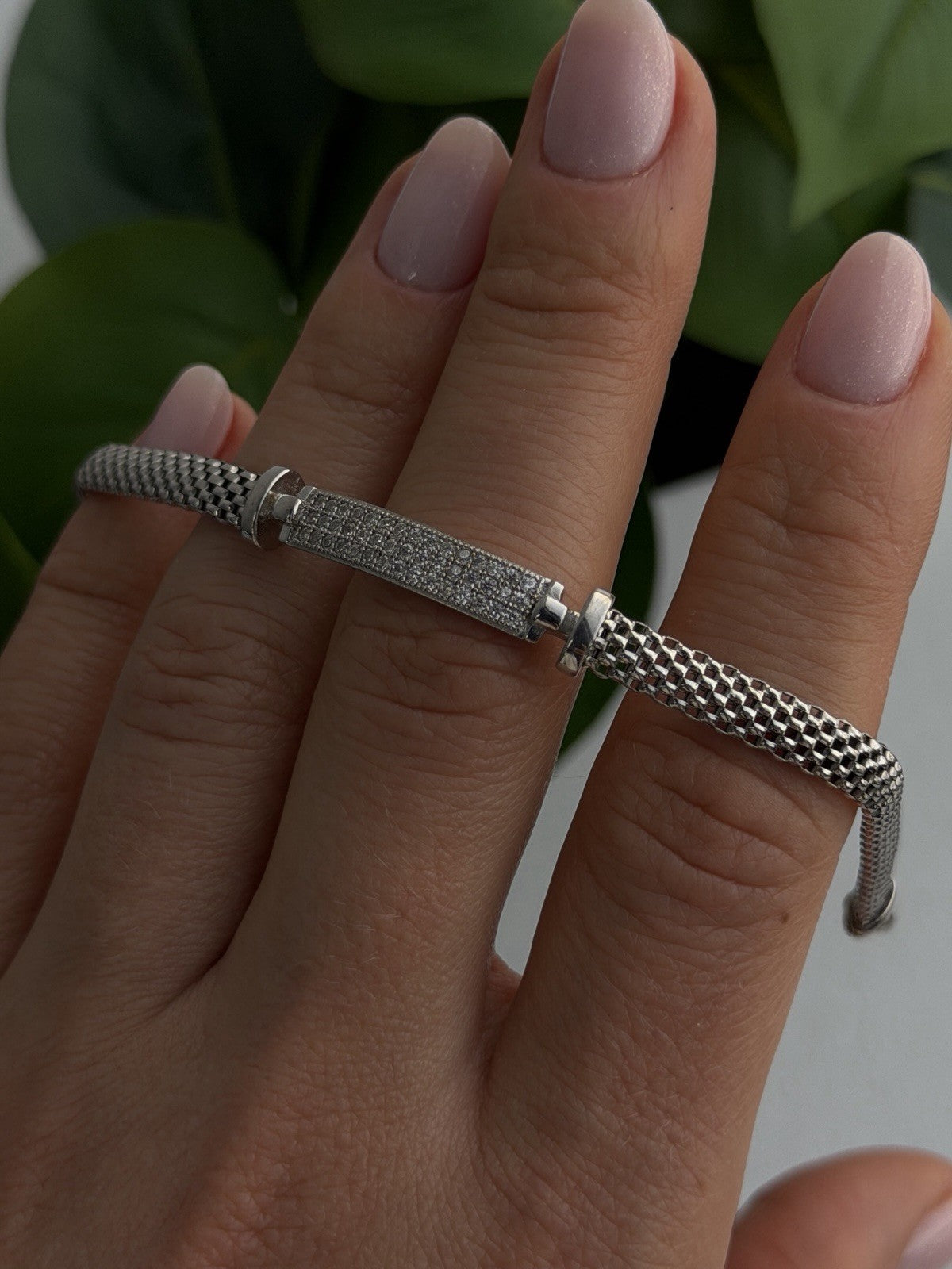 Italy Elegant 925 Sterling Silver White Colorless Topaz Bracelet 7