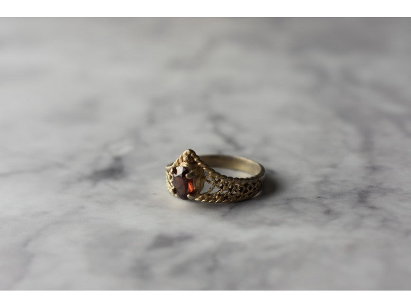 925 Sterling Silver Gold Plated Garnet Ring Size 5.5