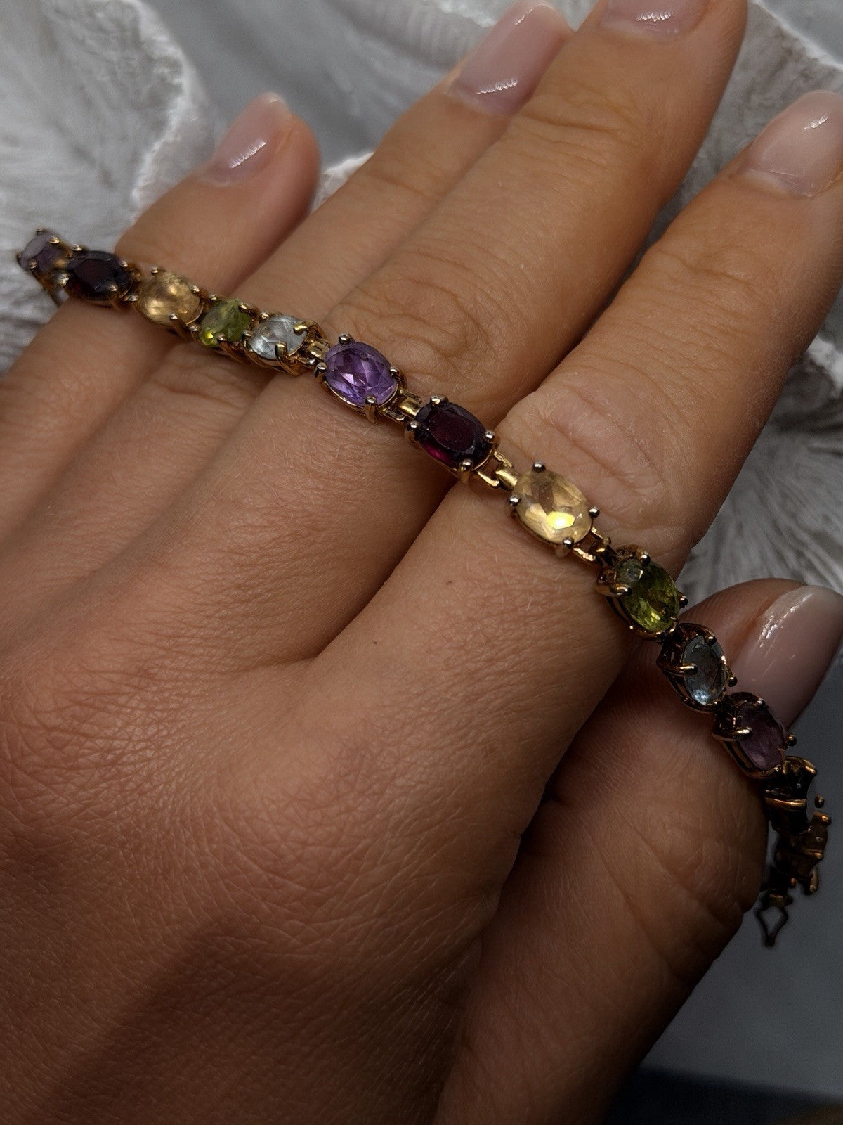 925 Sterling Silver Multi-Gemstone Bracelet Size 7.5