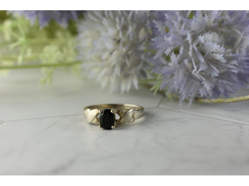 925 Sterling Silver Black Spinel Ring Size 8.5