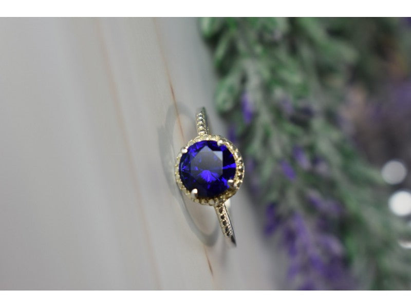 925 Sterling Silver Sapphire Classic Ring Size 8
